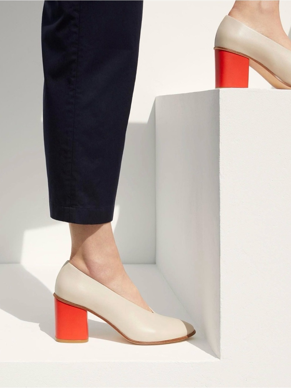 COS Cream Pumps with Red Block Heel